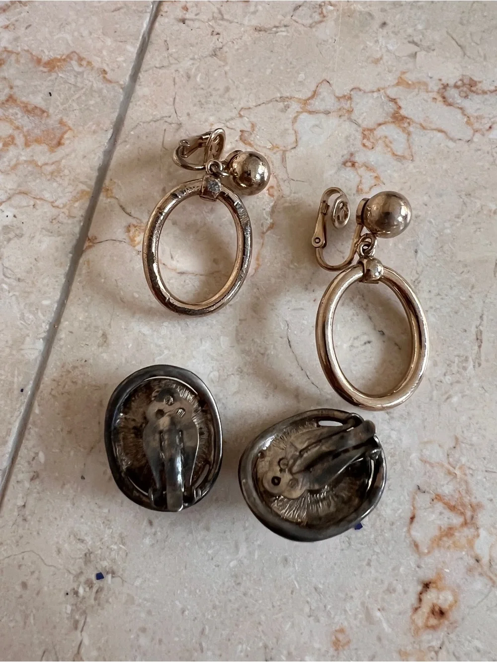 Vintage Classic Gold Hoop Clip-On Earrings with Pearl-Effect Studs